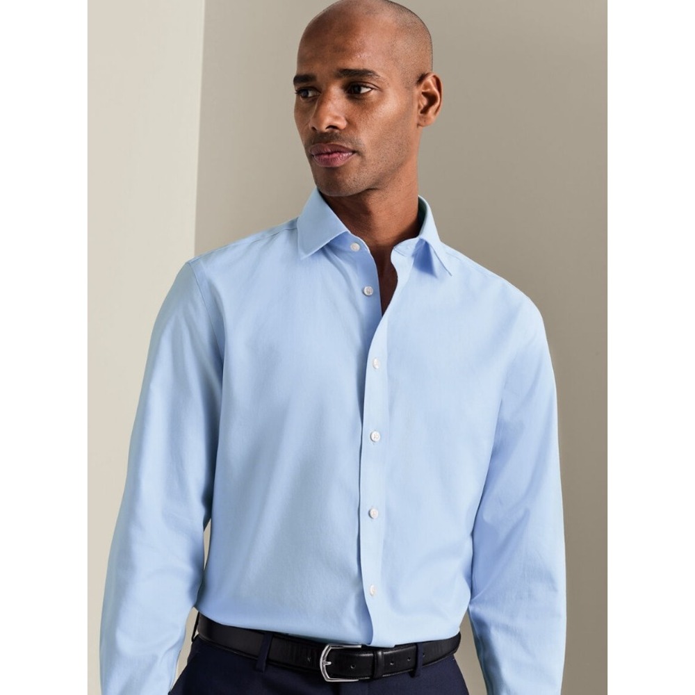 Charles Tyrwhitt Mens Non-Iron Twill Slim Fit Dress Shirt Sky Blue 16/33 NWT